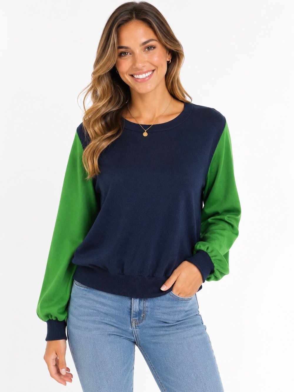 3.1 PHILLIP LIM for Target Navy Blue and Kelly Green Colorblock Sweater Blouse S